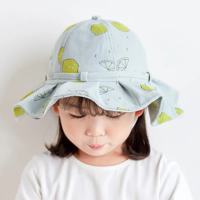 Sweet Baby Summer Hat for Girls | Cotton Fruit Print Kids Bucket Hat with Bowknot