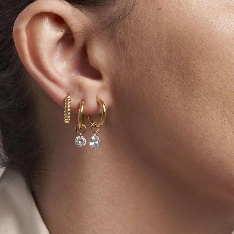 Stainless Steel Waterdrop Zircon Hoop Earrings | Fashion Jewelry for Women and Men