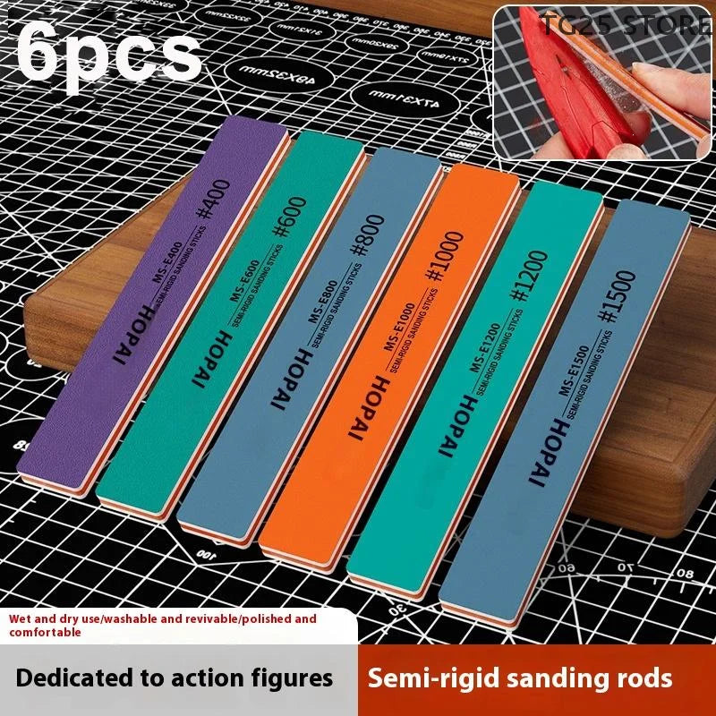 6pcs DIY Model Sanding Sticks Set | Semi-Rigid Polishing Rods for Plastic Models