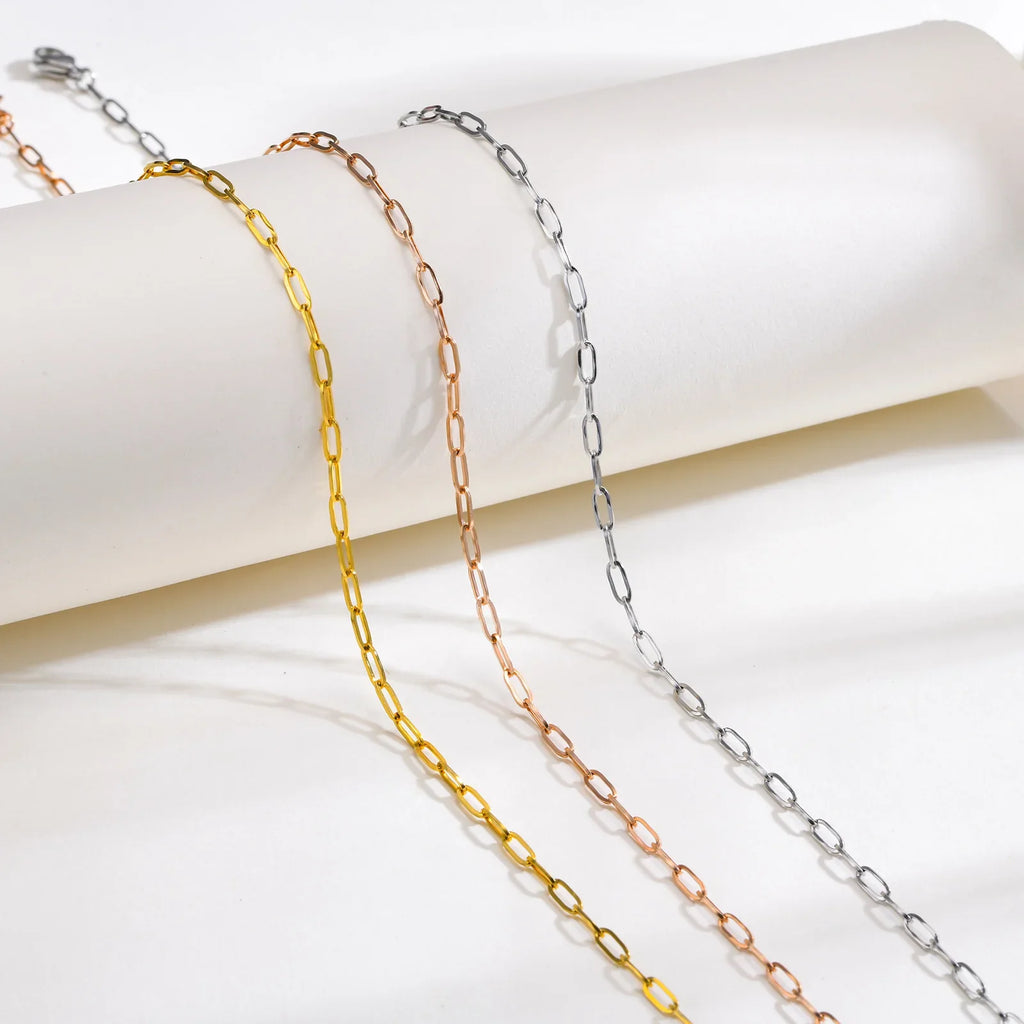 Rose Gold Paperclip Chain Necklace | Stainless Steel Rectangle Link Choker for Women