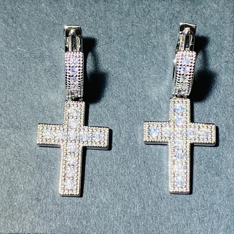 Huitan Cross Pendant Drop Earrings | Unisex Hip Hop Jewelry with Bright Zirconia