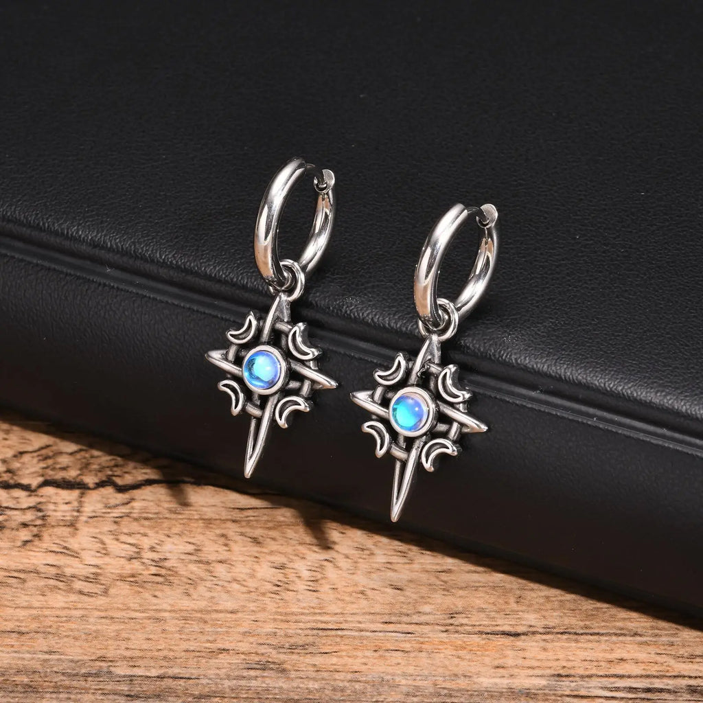 Moonstone Stainless Steel Hoop Earrings for Men | Waterproof Hip Hop Jewelry Gift