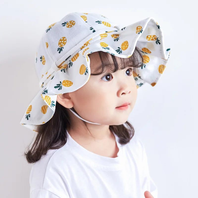 Sweet Baby Summer Hat for Girls | Cotton Fruit Print Kids Bucket Hat with Bowknot