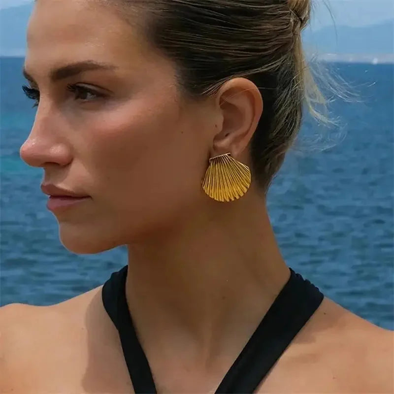 Vintage Gold Snail Shell Drop Earrings | CZ Zircon Beach Jewelry for Women