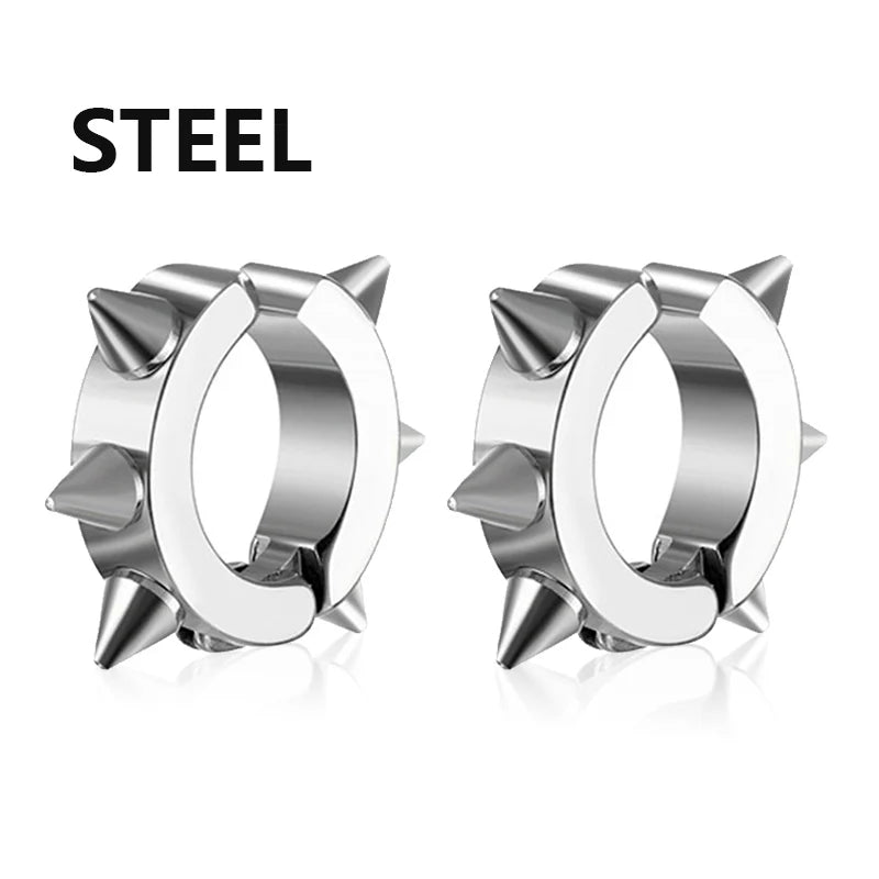 1Pair Punk Stainless Steel Spiky Thorn Stud Earrings | Unisex Gothic Hip Hop Jewelry