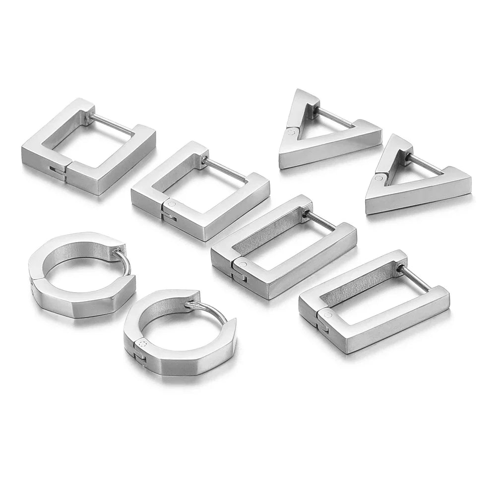 2pcs Geometric Stainless Steel Hoop Earrings | Trendy Daily Wear for Men Women