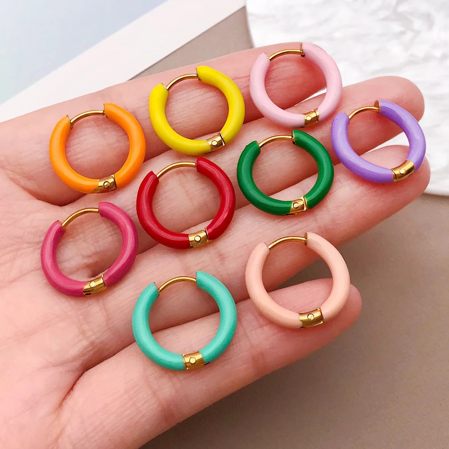 2pcs Candy Color Enamel Hoop Earrings | Sweet Summer Stainless Steel Jewelry