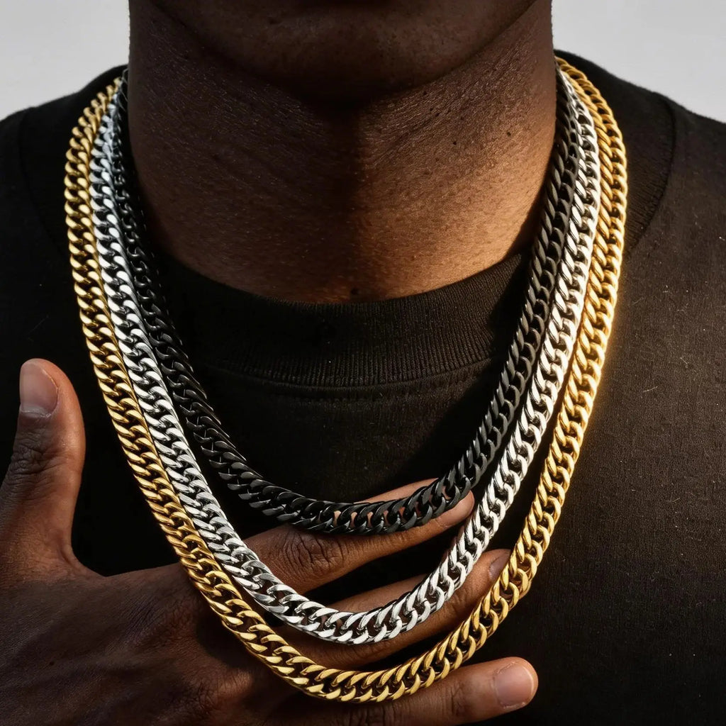 Men's Chunky Miami Cuban Chain Necklace | Vintage Punk Hip Hop Stainless Steel Link Collar Jewelry