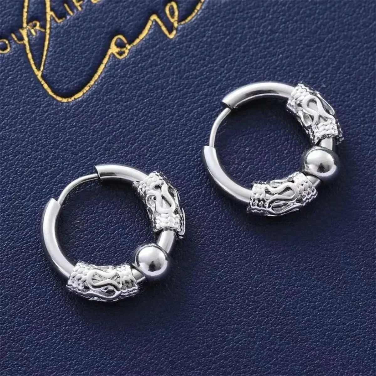 2/4pcs Stainless Steel Punk Hoop Earrings | Hip Hop Circle Totem Ear Piercing Jewelry for Men and Women