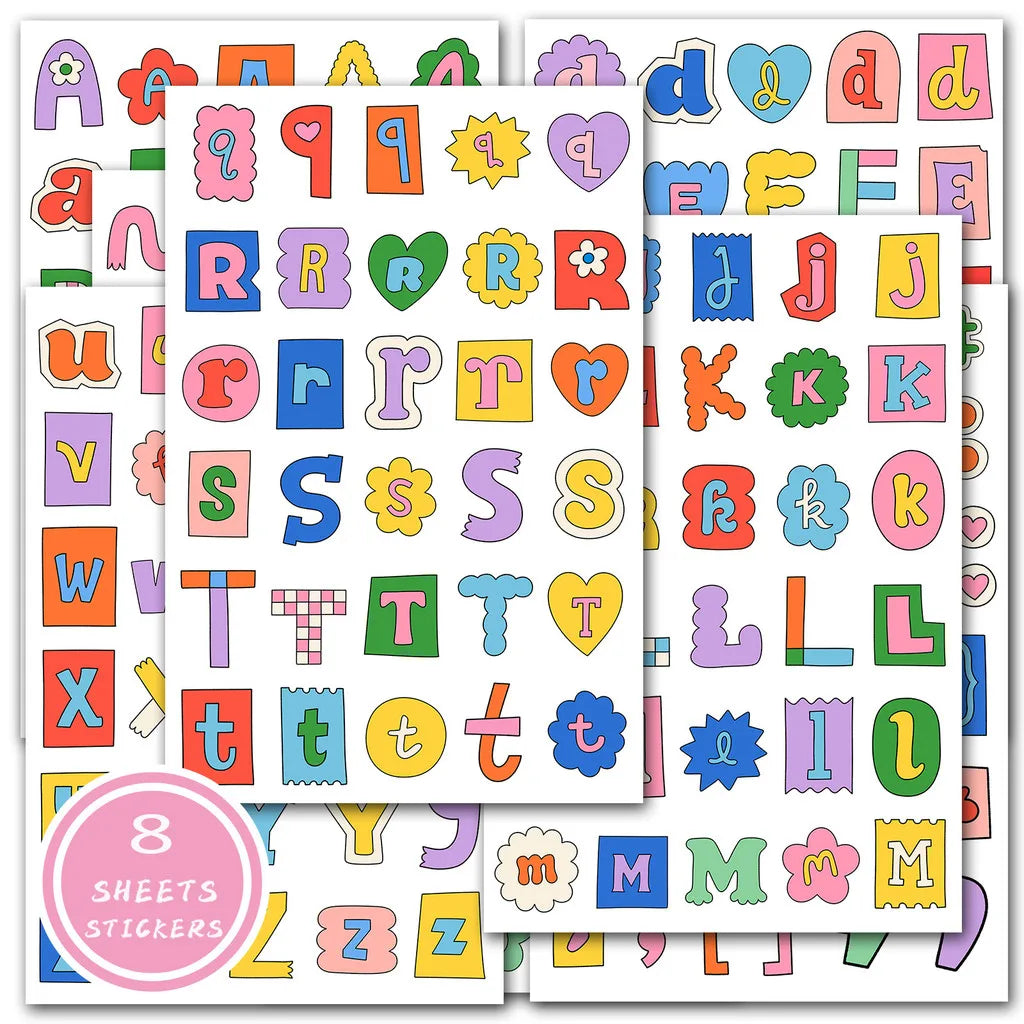 Alphabet Sticker Sheets for Journaling | 8 Sheets Cute Handwritten Style Labels