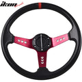 350MM Steering Wheel Deep Dish Red Spoke Horn Button & Emblem PVC