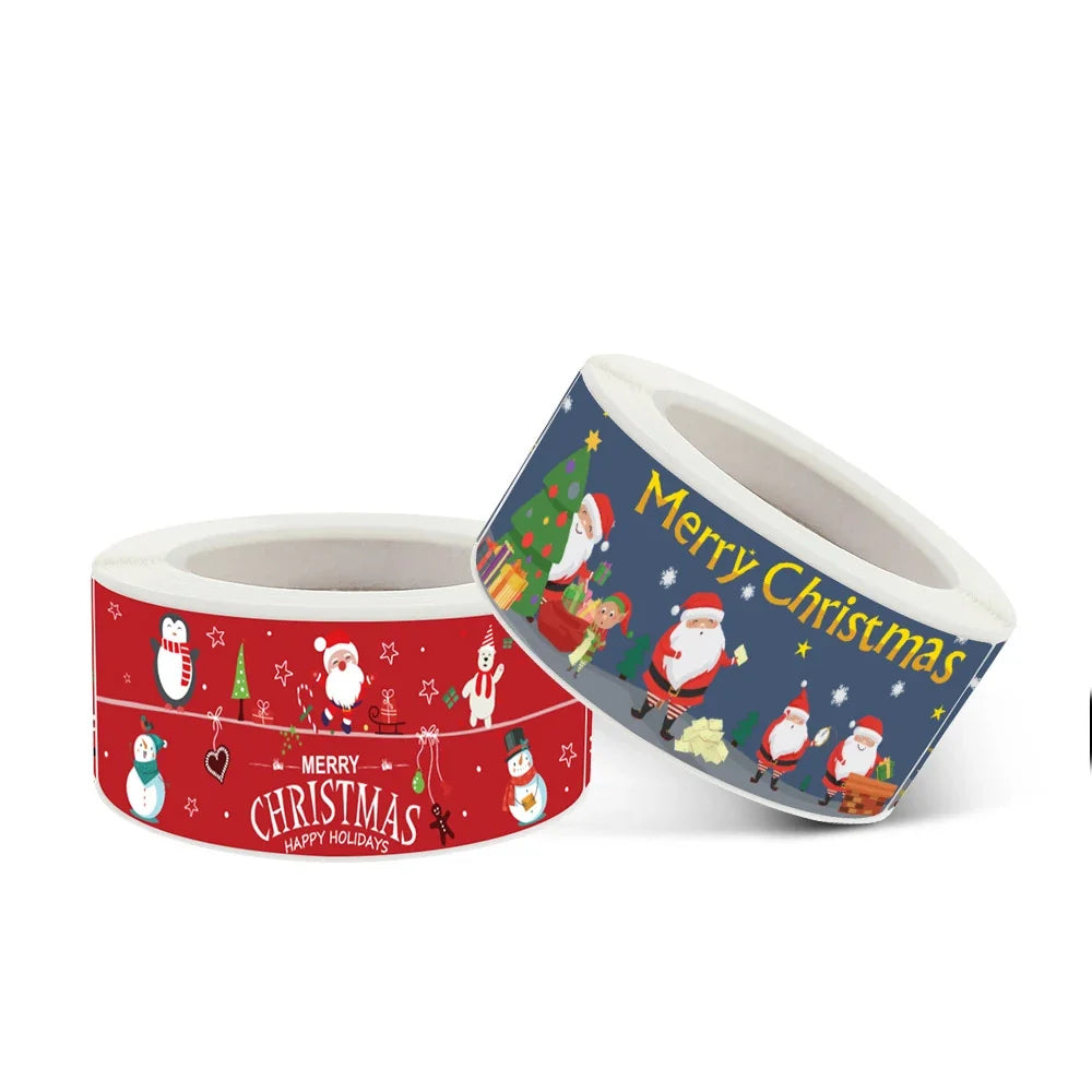 120Pcs Christmas Stickers Roll | Santa Claus Snowman Merry Christmas Gift Sealing Stickers for Small Business Decor