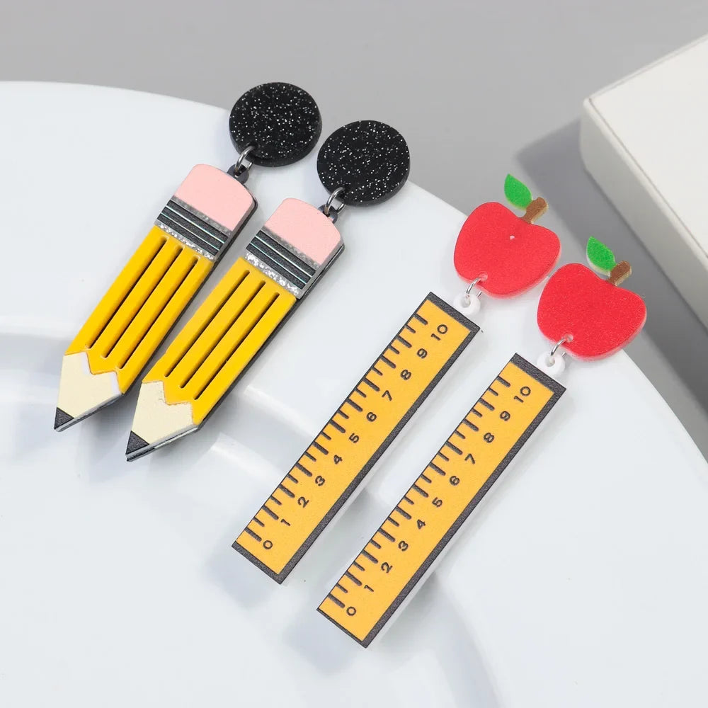Acrylic School Drop Earrings | Teacher's Day Jewelry Gift Set