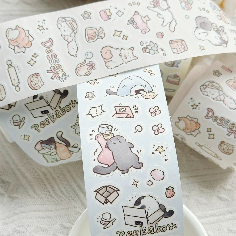 Cat Flash Film Die-Cutting Sticker Tape | 4 Cute Cat Cartoon Designs for DIY Collage
