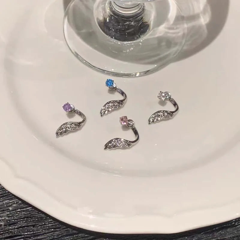 Silver Wing Stud Earrings | Crystal Rhinestone Pierced Earrings for Women
