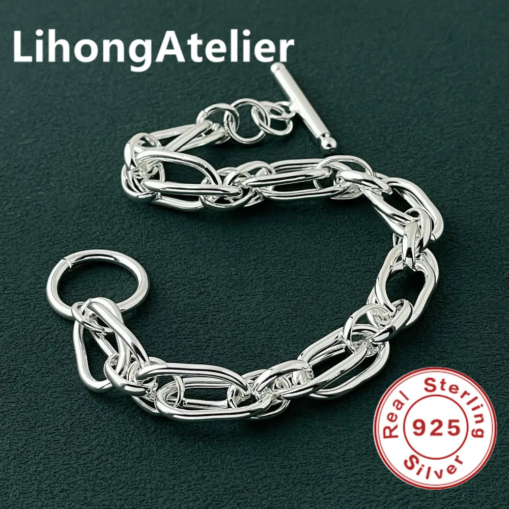 Classic 925 Sterling Silver Double Link Bracelet | Fine Jewelry Gift for Women and Men
