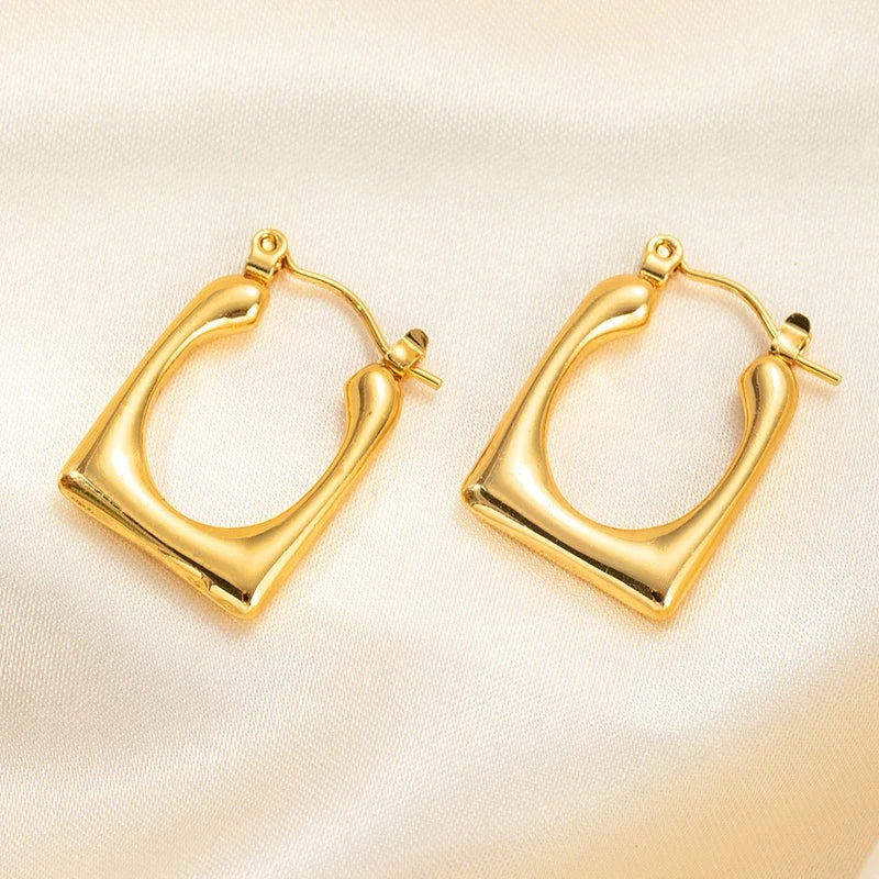 ANENJERY 316L Stainless Steel Hollow Square Texture Drop Earrings | Hypoallergenic Geometric Jewelry for Women