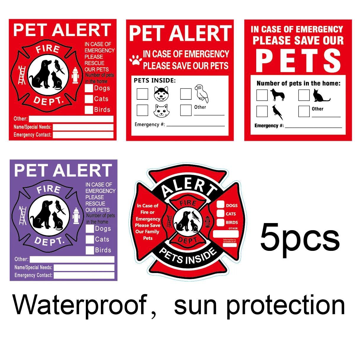 Pet Alert Safety Stickers for Fire Rescue | Emergency Pet Inside Decal for Window or Door