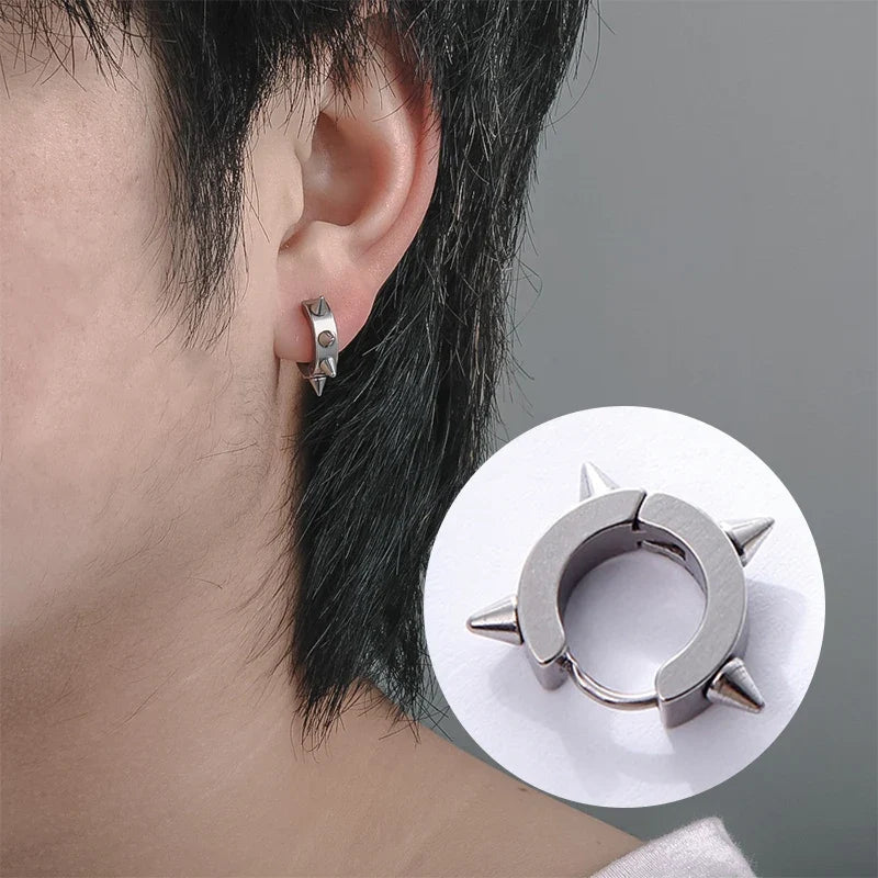 1Pair Punk Stainless Steel Spiky Thorn Stud Earrings | Unisex Gothic Hip Hop Jewelry