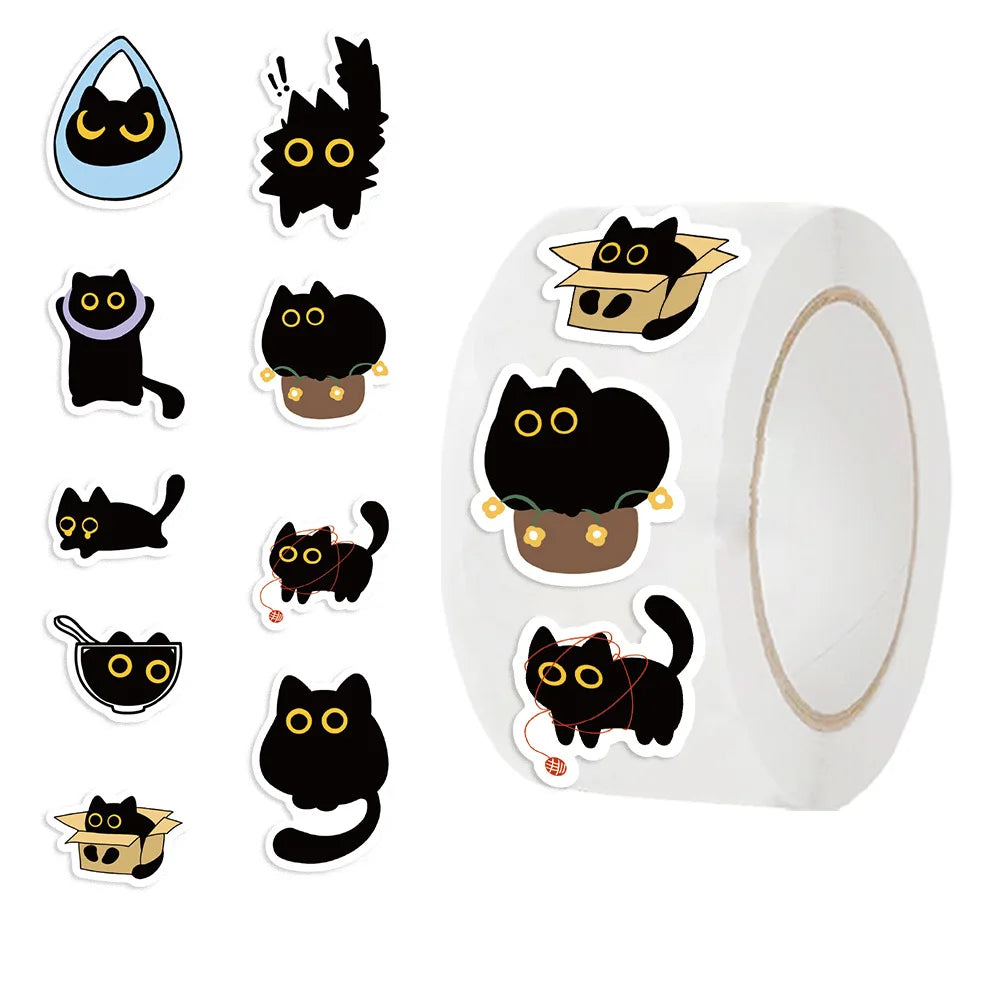 100-500Pcs Cartoon Cat Sticker Roll Set | DIY Decorative Stickers for Party, Phone, Guitar, and Stationery