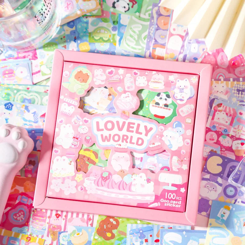 100 Pieces Kawaii Decorative Sticker Set | Cute Cartoon Glitter Stickers for DIY Scrapbooking and Planners