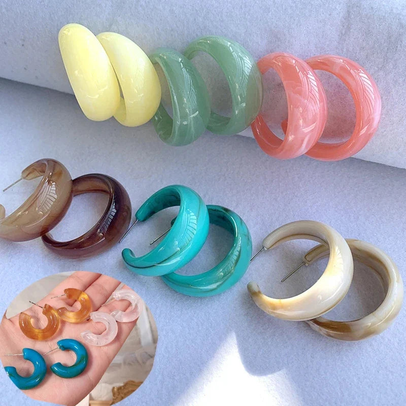 C-Shape Resin Hoop Earrings | Colorful Geometric Acrylic Jewelry for Women