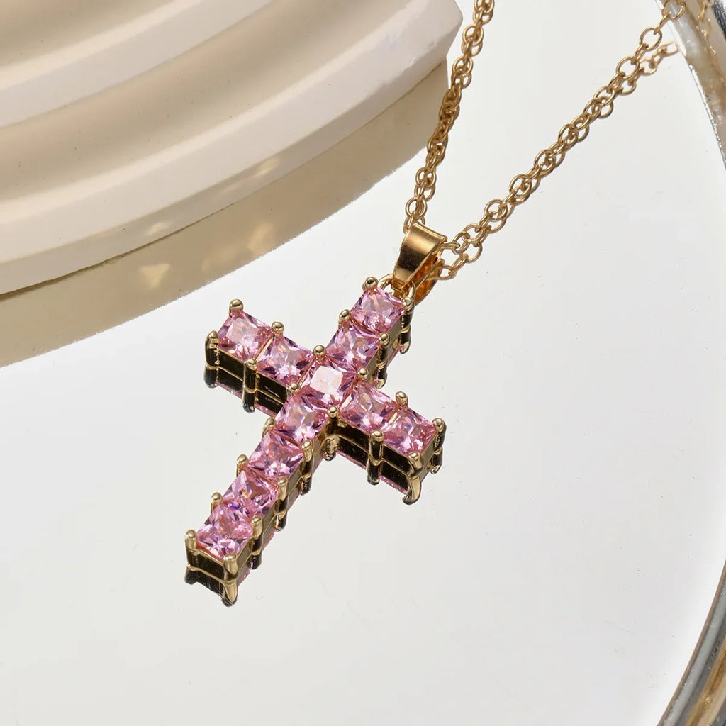 Cross Pendant Necklace for Women | Multi Color Crystal Jesus Pendant Jewelry
