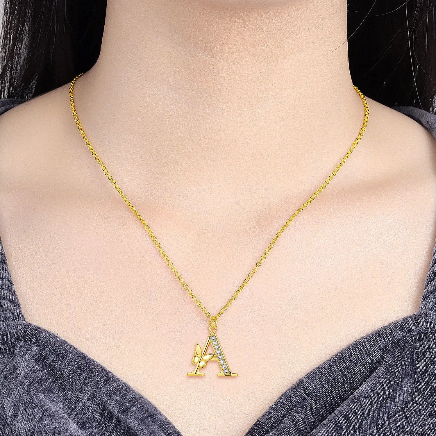 925 Sterling Silver Butterfly Initial Necklace | 26 Letter Y-Shaped Pendant for Women