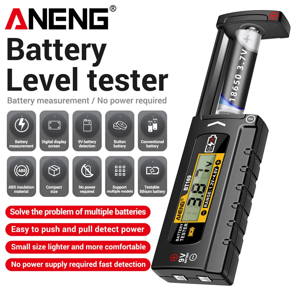 ANENG BT169 Battery Level Tester | Digital Display, No Power Required, Portable ABS Tester