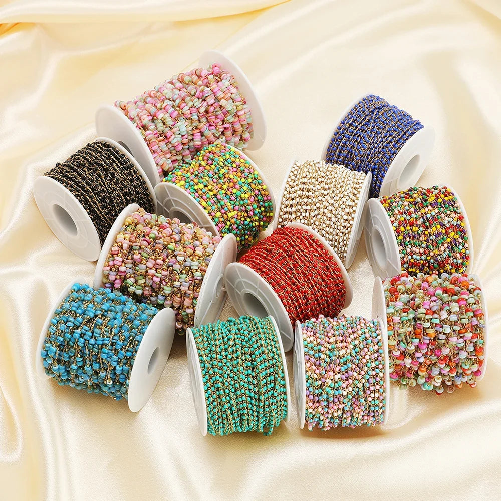 1 Meter Stainless Steel Enamel Beads Chain | DIY Jewelry Making Supplies