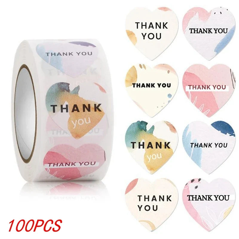 Heart Thank You Stickers | Floral Decorative Sealing Stickers for Wedding Gift Packaging and Small Business Supplies