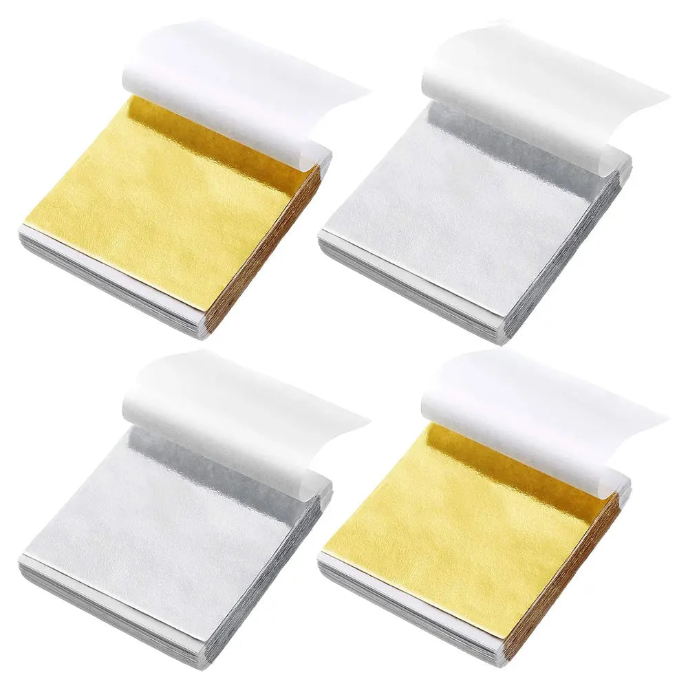 100-Piece Imitation Gold and Silver Foil Sheets for Gilding and Crafting | Metallic Leaf Set
