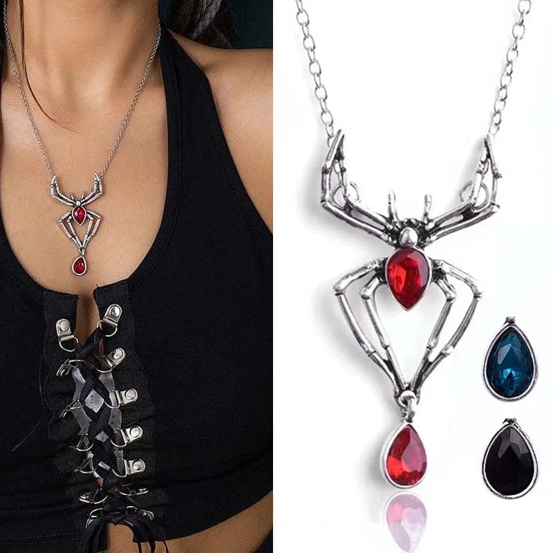 Gothic Crystal Spider Necklace | Vintage Goth Choker Jewelry for Women