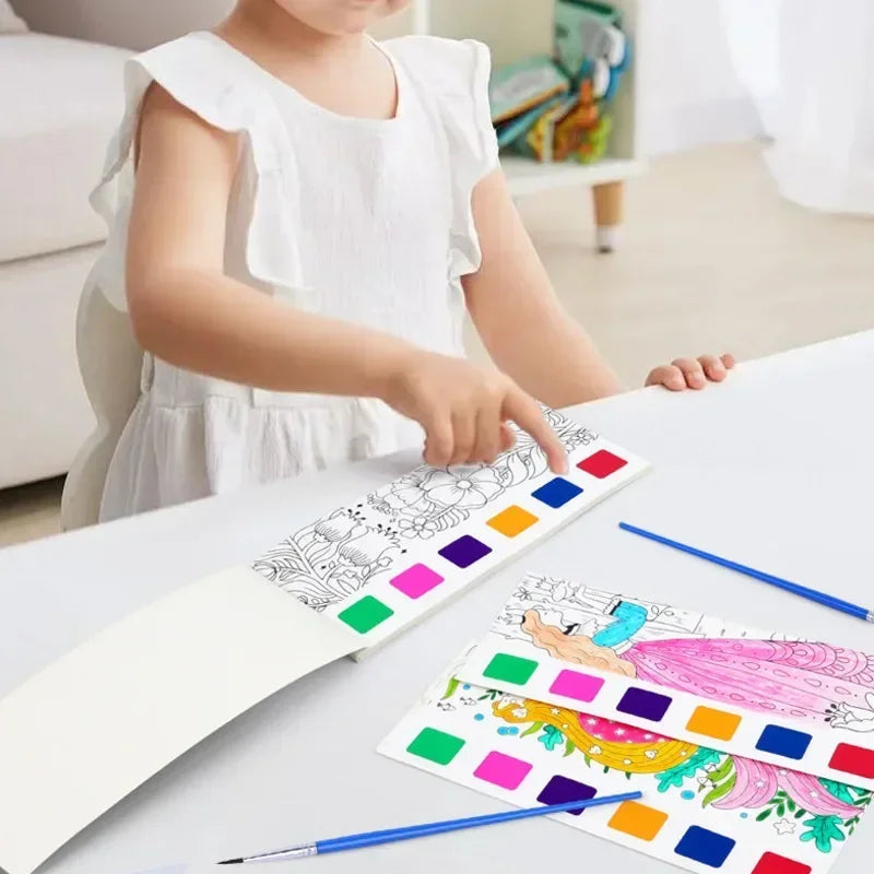 Kids Portable Watercolor Painting Book | Paint With Water Brush Gouache Graffiti Drawing Toy for Toddlers