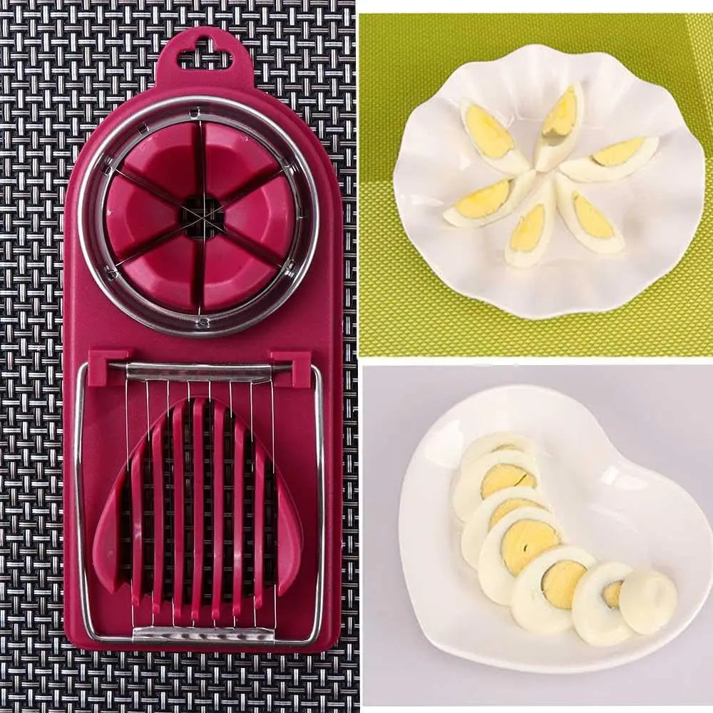 2 In 1 Egg Slicer Multifunctional Stainless Steel Egg Cutter | Kitchen Gadget for Slicing Eggs, Fruits, and Vegetables