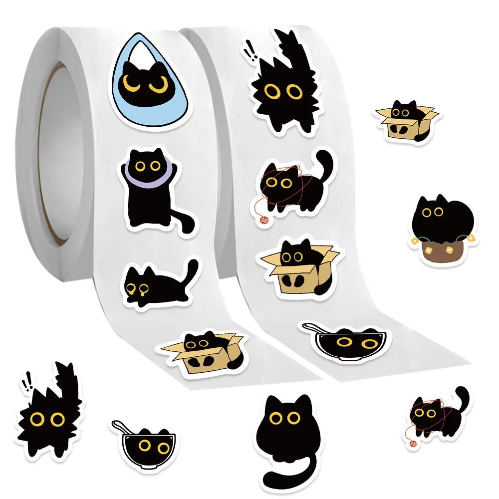 100-500Pcs Cartoon Cat Sticker Roll Set | DIY Decorative Stickers for Party, Phone, Guitar, and Stationery