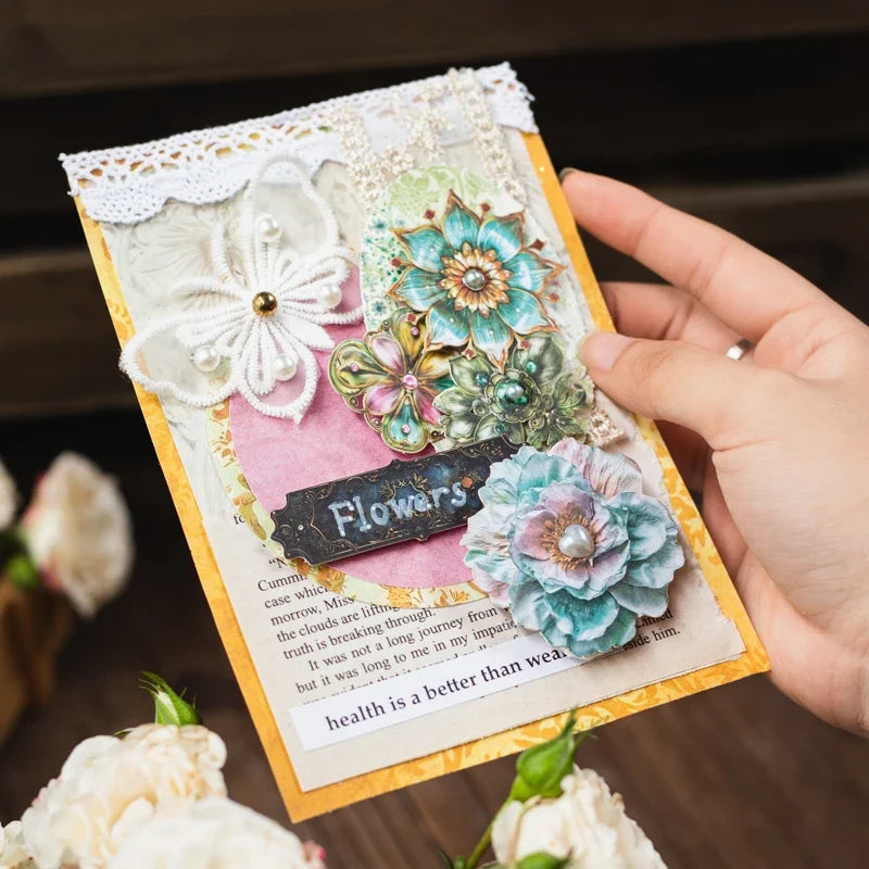 20pcs Hard Card Flower Stickers for Scrapbooking | Floral Craft Decor Set