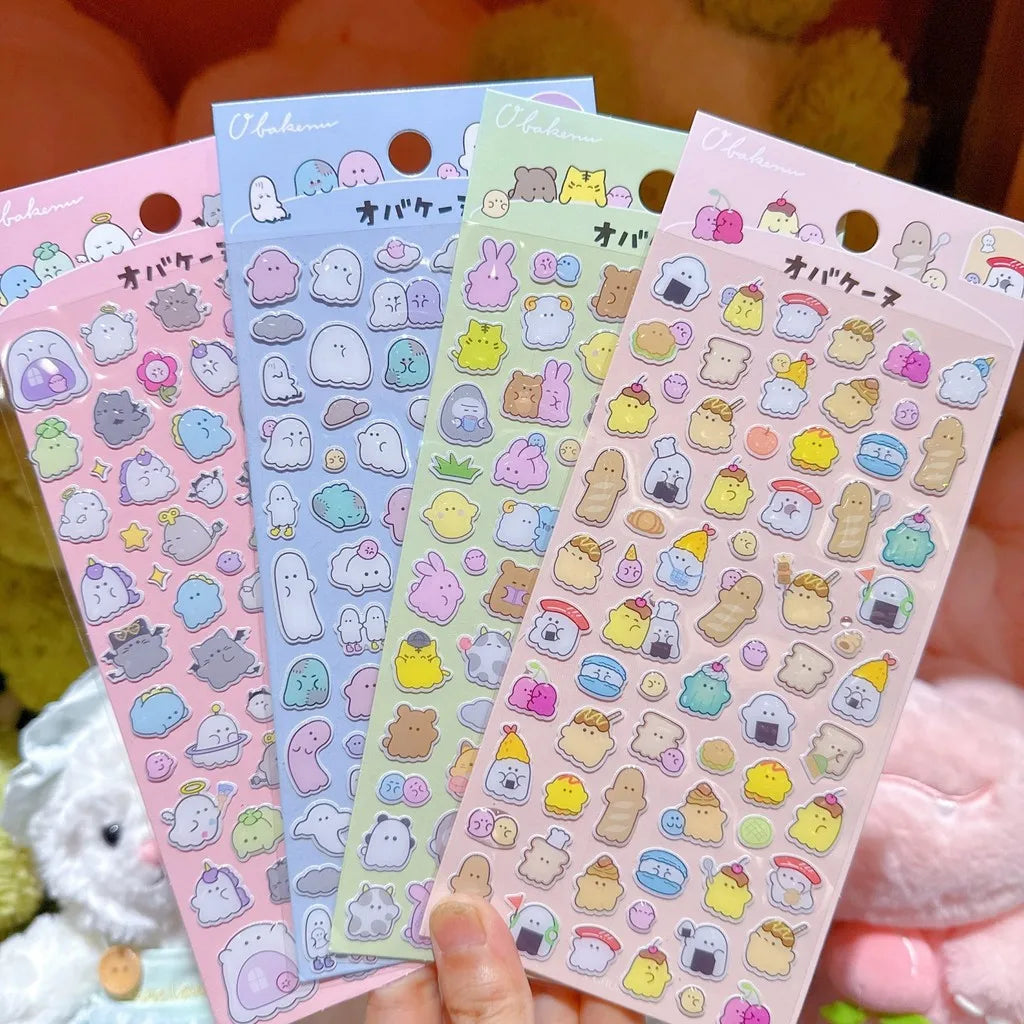 3D Crystal Stickers 4PCS | Cute Animal & Ghost Reward Decals for Kids