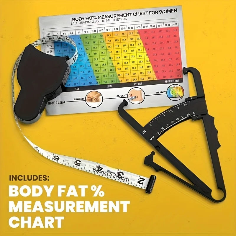 Body fat Caliper and Waist Tape Set | Portable Fitness Measuring Tool