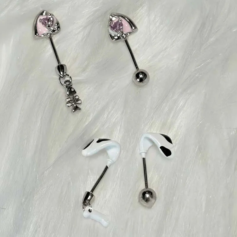 Stainless Steel Pink Zircon Ear Bone Nail | Geometric Stud Earrings for Women