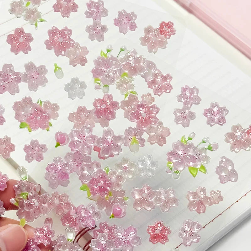 Sakura Cherry Blossom Pink 3D Relief Stickers | DIY Scrapbooking Journal Decor
