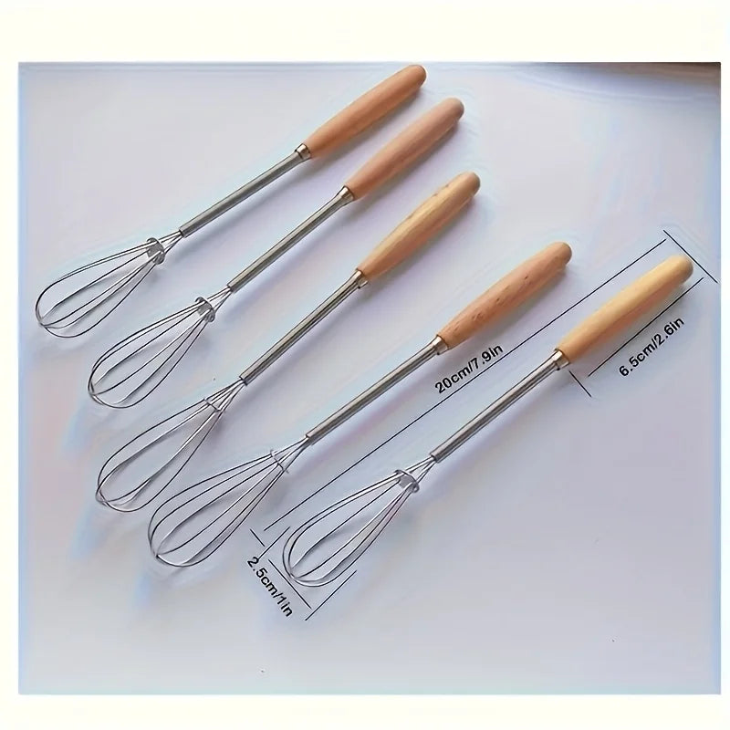 1pc/3pcs Set of Whisks with Solid Wood Handles | Stainless Steel Kitchen Whisk and Cream Mixer