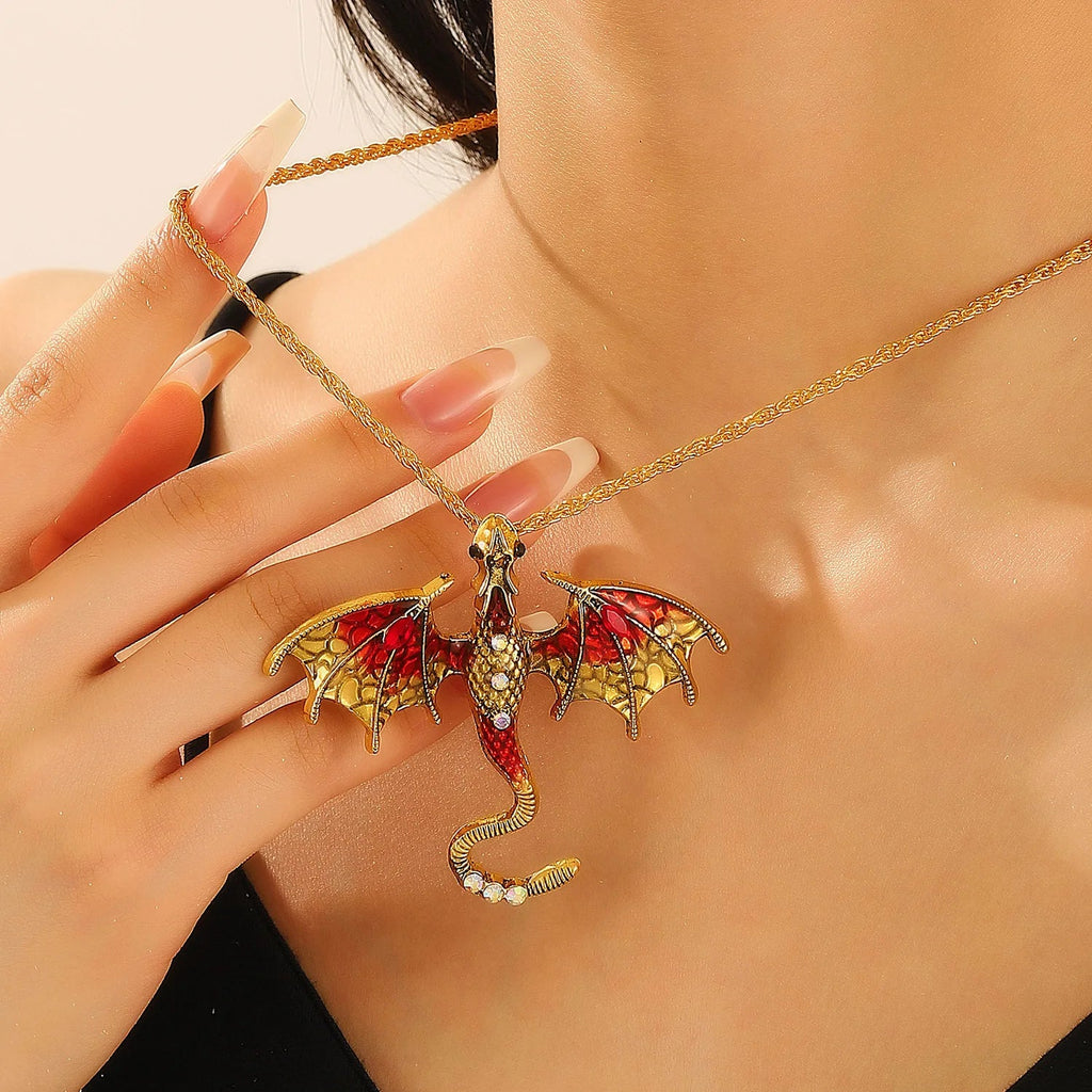 Goth Fly Dragon Pendant Necklace | Punk Snake Chain Choker for Men and Women