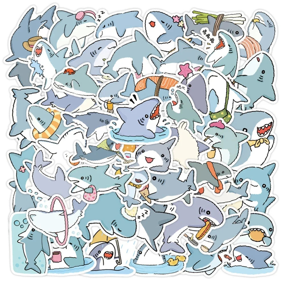 50 Funny Shark Meme Stickers Pack | Waterproof PVC Decals for Laptop, Luggage, Skateboard