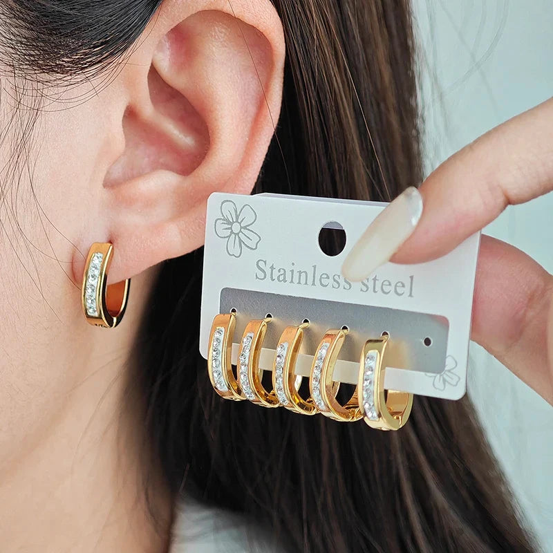 316L Stainless Steel Hollow Zircon Drop Earrings | Minimalist Fashion Jewelry