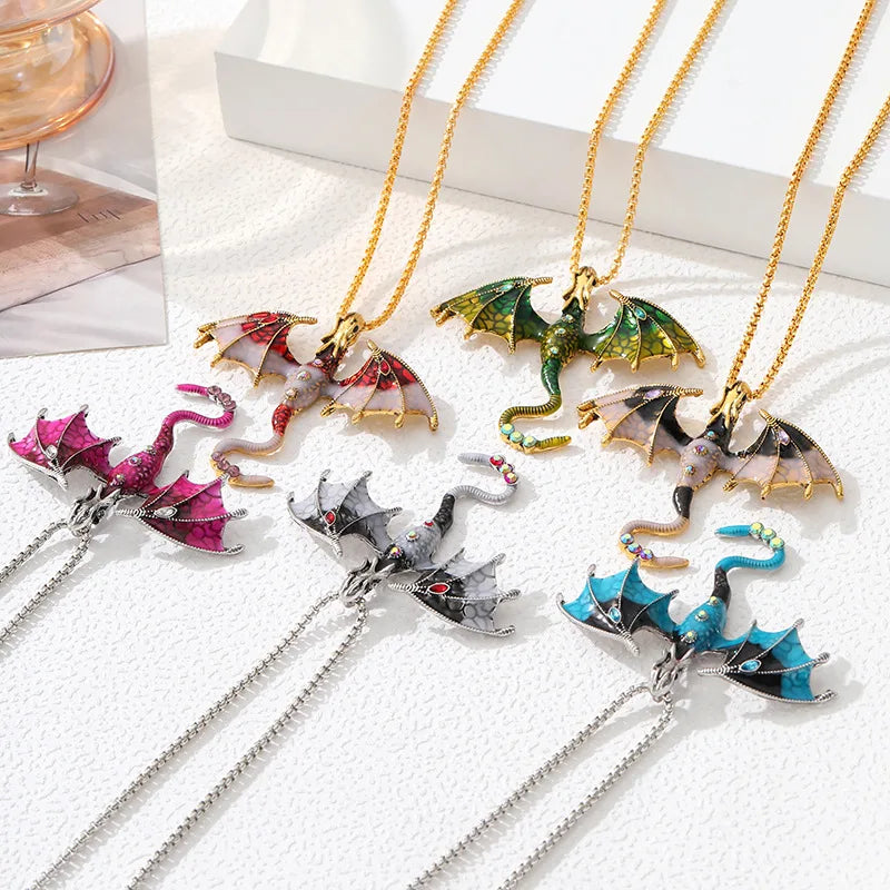 Goth Fly Dragon Pendant Necklace | Punk Snake Chain Choker for Men and Women
