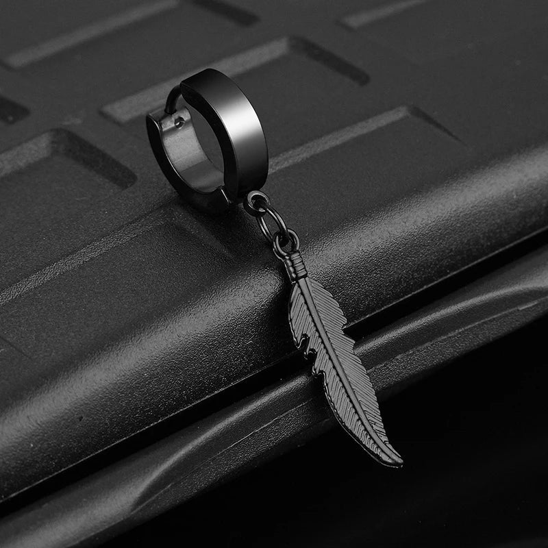 Cross Feather Stud Earrings | Stainless Steel Punk Rock Jewelry for Women and Men