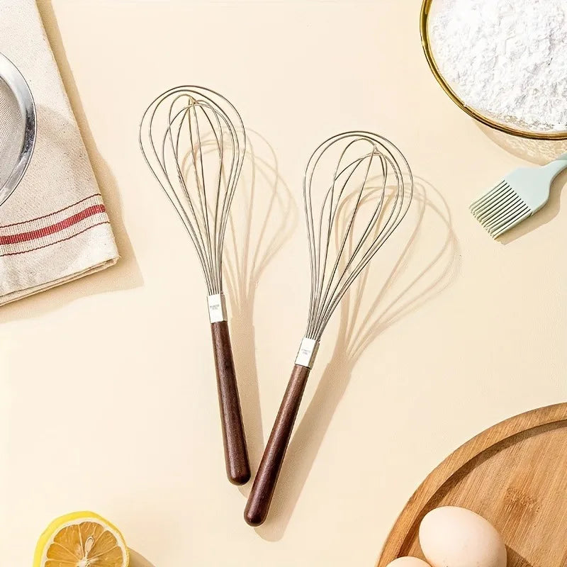Stainless Steel Egg Beater | Manual Household Wooden Handle Mixer