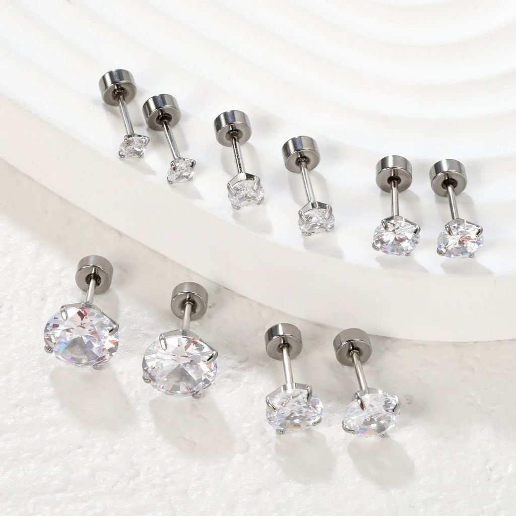 Surgical Steel Cubic Zirconia Stud Earrings | Unisex Screw-Back Earrings