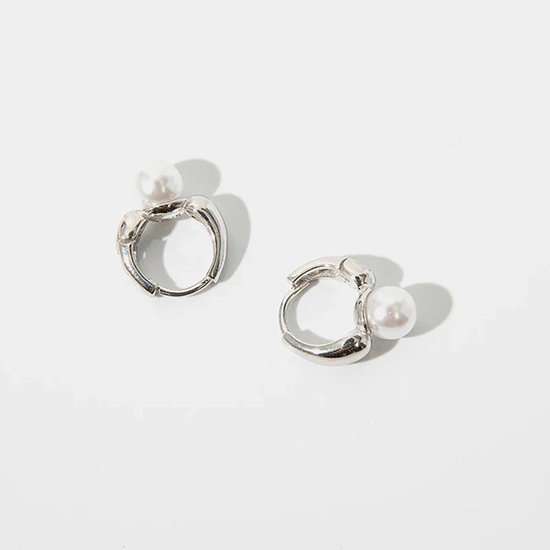 ANENJERY Imitation Pearl Hoop Earrings | Round Cubic Zirconia Jewelry for Women